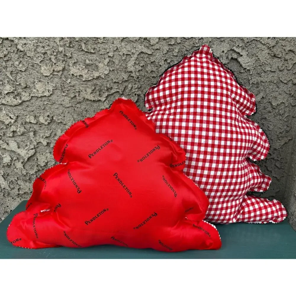 Handmade Christmas Tree Pillow Set: Red and Green Home Decor